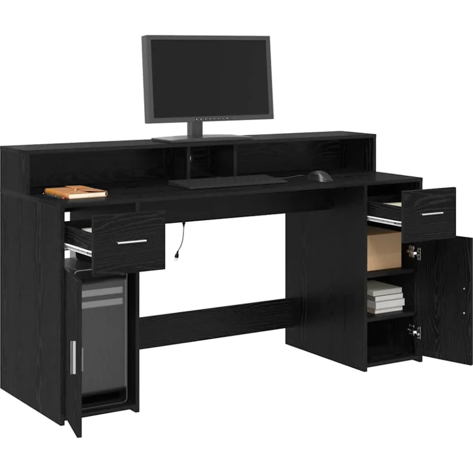 vidaXL Bureau Zwart eiken 160 x 55 x 91 cm Bewerkt hout