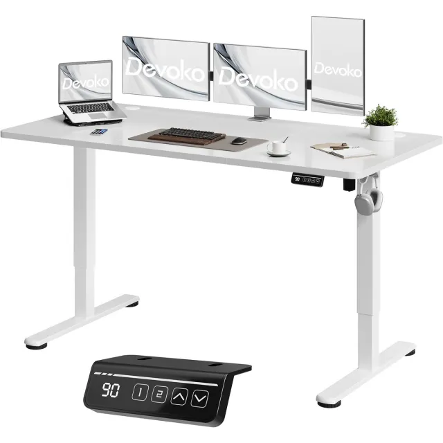 Devoko Elektrisch Zit-sta Bureau 160x60 cm – Stille Motor met Geheugenfunctie – 4 Knoppen Handbediening – Wit