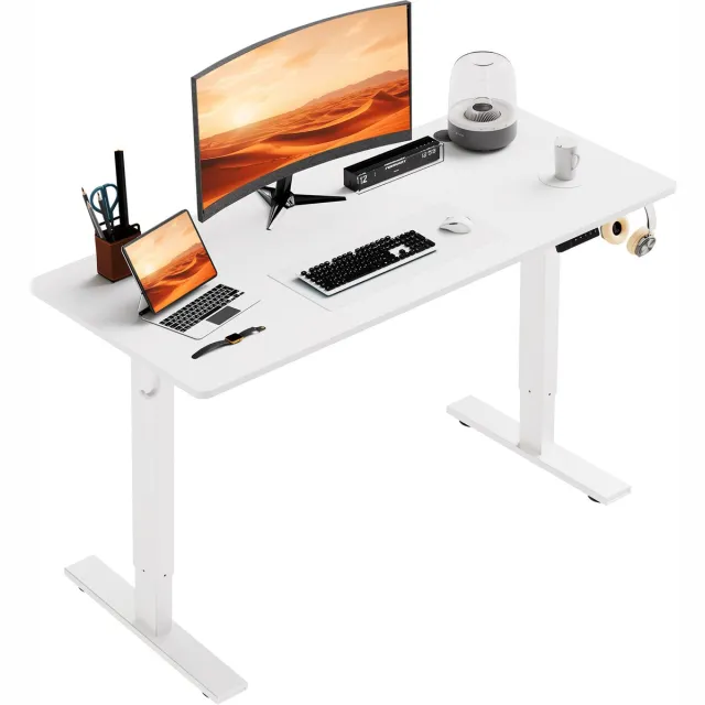 HOMAVO Zit-sta bureau 110 x 60 cm - Elektrisch in hoogte verstelbaar 70-117 cm - Anti-botsingstechnologie wit