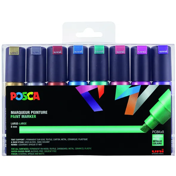 Posca Paintmarker Uni POSCA PC8K breed schuin metallic assorti set à 8 stuks