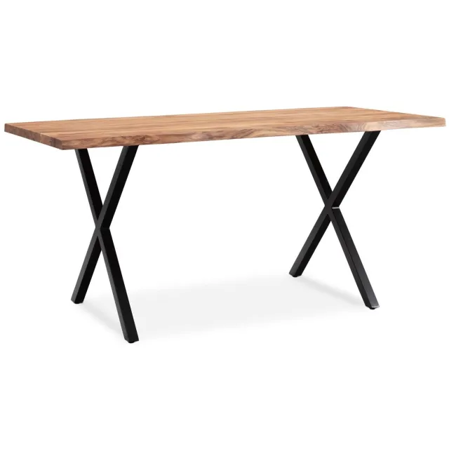 Ervesto bureau 120x60x76 cm acacia massief hout / metaal computertafel boomrand, thuiskantoor kantoortafel massief met X-poten in zwart, houten tafel laptoptafel studeerkamer Bruin