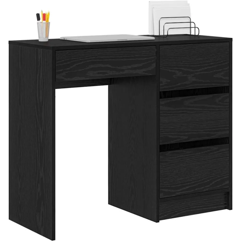 vidaXL Bureau Zwart Eiken 90 x 37,5 x 75 cm Bewerkt hout