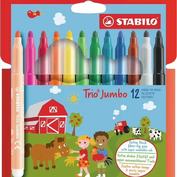 Viltstift STABILO Trio Jumbo 380/12 extra large assorti 12 stuks