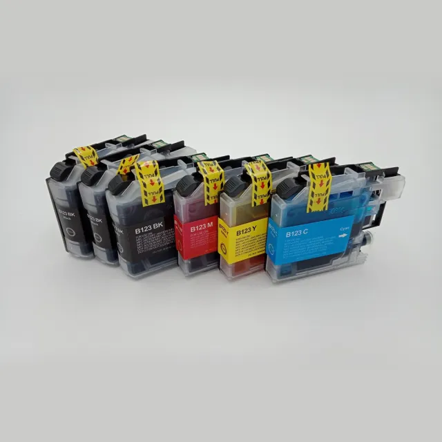KATRIZ huismerk inkt voor Brother 3x LC123XL BK + LC123XL C+ LC123XL M+ LC123XL Y (6stuks) - Met chip Zwart, Cyaan, Magenta, Geel
