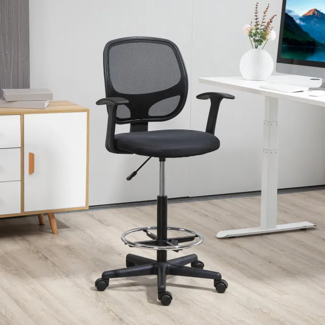 COVREO Bureaustoel 60x56x132 cm zwart, mesh rugleuning met voetring