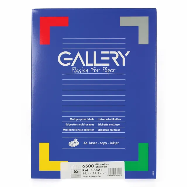 Gallery witte etiketten ft 38,1 x 21,2 mm (b x h), ronde hoeken, doos van 6.500 etiketten