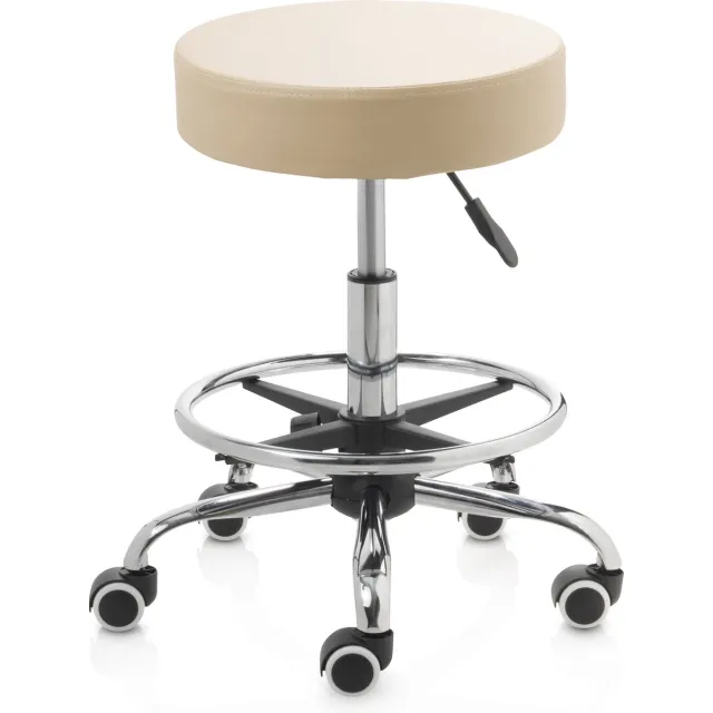 ZenGrowth ergonomische tabouret met middelhoge gasveer beige - Kapperskruk op zachte wielen – Met voetring – Tabouret - In hoogte verstelbaar
