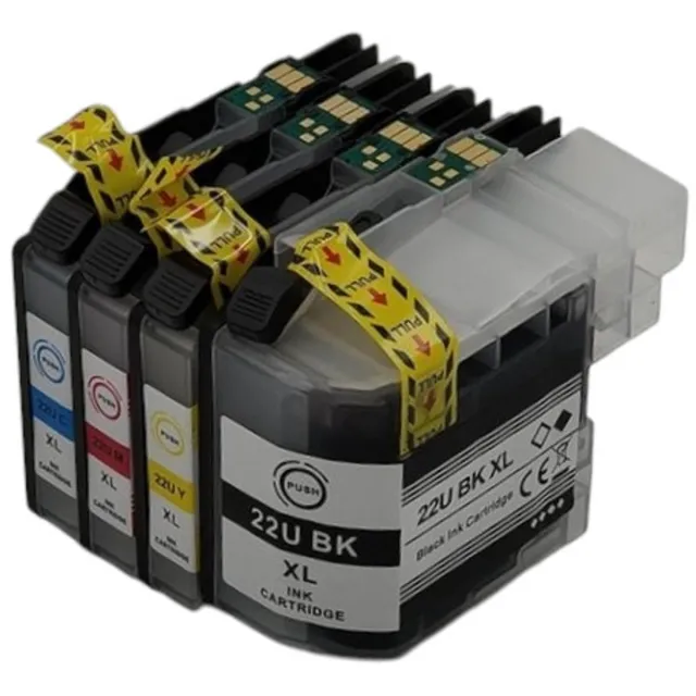 KATRIZ huismerk inkt voor Brother printer model DCP-J785 / MFC J 985 |1x LC22U Zwart + 1x LC22U Cyaan + LC22U Magenta + 1x LC22U Geel | 4stuks |met Chip