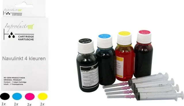 Improducts Navulinkt - Alternatief voor Hp set 4x 100ml BK, CY, MA, YE Multicolor - HP set - 4x 100ml