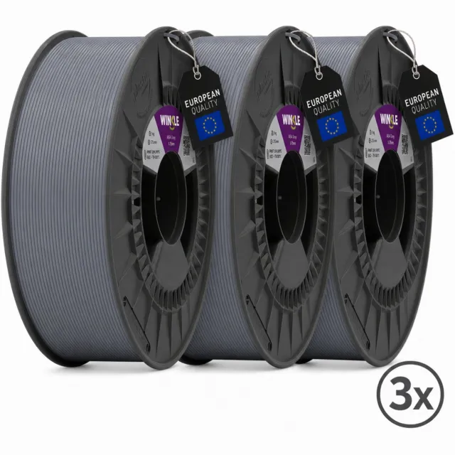 Winkle ASA 3D Filament - Filament voor 3D printer - Hoge Nauwkeurigheid - Grijs - Ø 1,75 mm - 3x1 kg 3x Grijs