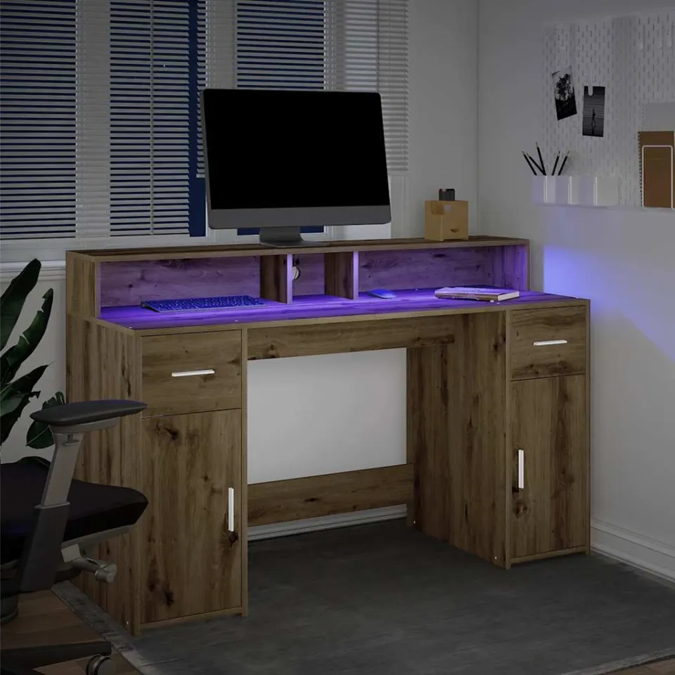vidaXL Bureau Artisanaal eiken 140 x 55 x 91 cm Bewerkt hout, foto 4
