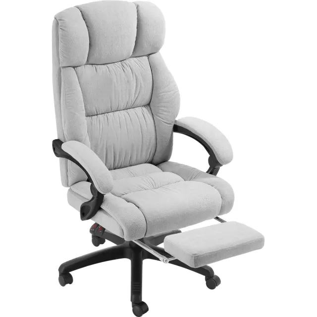 Tectake Luxe Bureaustoel - Ergonomische Directiestoel met Voetsteun en Hoofdsteun - Stoel voor Bureau of Kantoor met Dikke Veloursbekleding - Bureaustoelen voor Volwassenen - Soepel draaiend, met Wieltjes - Verstelbare Rugleuning en Hoogte - Grijs