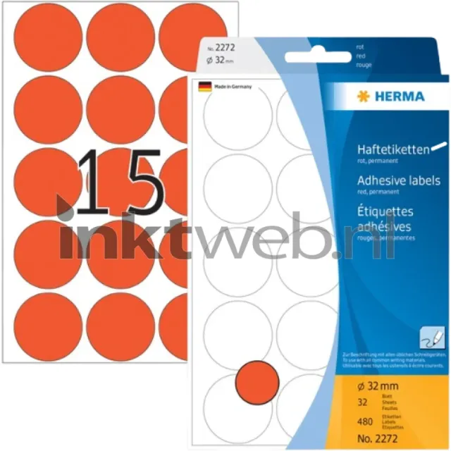 Herma 2272 Permanente papieretiket 32mm rond rood (Origineel)