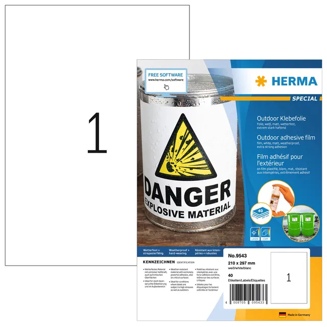 Herma Etiket HERMA 9543 210x297mm weerbestendig wit 40 stuks