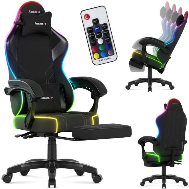 Huzaro Force 3.7 Gaming Stoel met Voetsteun - Led-verlichting - Ergonomische Gamestoel - Gaming Chair - Met Lendenkussen & Kantelfunctie - Zwart/RGB
