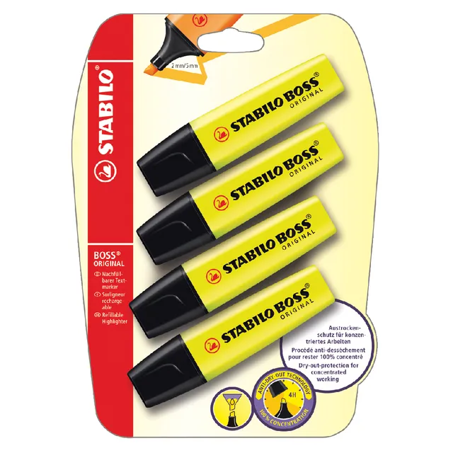 Stabilo Markeerstift STABILO BOSS Original 70/24 geel blister à 4 stuks