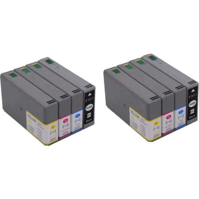 KATRIZ huismerk inkt voor|Epson 2x T7011XL BK+ 2x T7012XL Cyan + 2x T7013XL Magenta + 2x T7014XL Yellow | (8stuks) - Met chip Zwart, Cyaan, Magenta, Geel