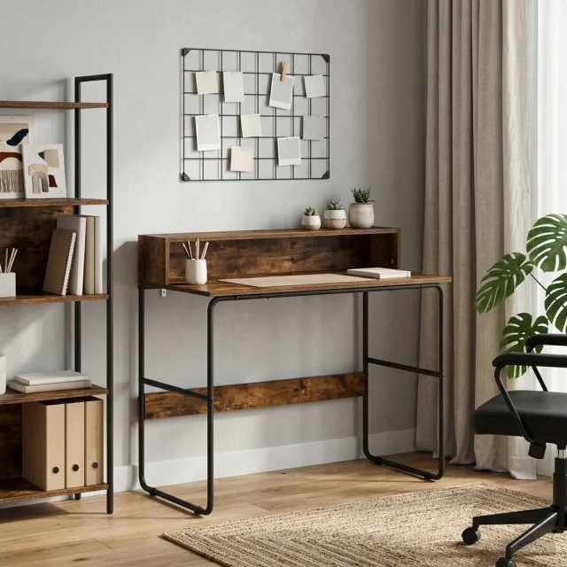 vidaXL Bureau met opbergruimte Gerookt eiken 100 x 50 x 91 cm, foto 2
