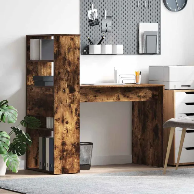 vidaXL Bureau Gerookt eiken 113 x 54 x 120 cm Bewerkt hout, foto 2