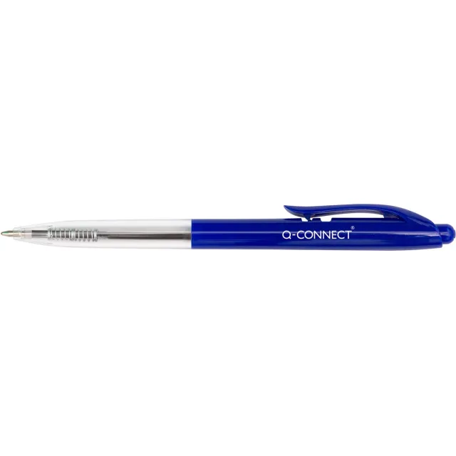 Q-CONNECT The Clicker balpen, intrekbaar, medium, doos van 20 stuks, blauw