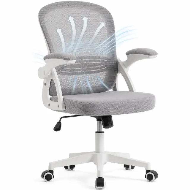 Ergoreal Bureaustoel Grijs – Ergonomisch – 90° Opklapbare Armleuning – Hoogteverstelbaar – Zwenkwielen – Thuiskantoor
