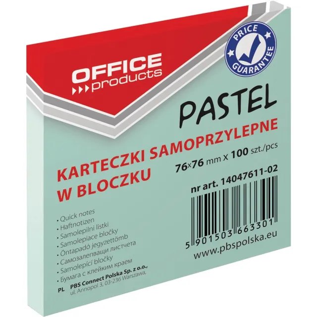Office Products memoblok Pastel, 76 x 76 mm, 100 vel, pastelgroen