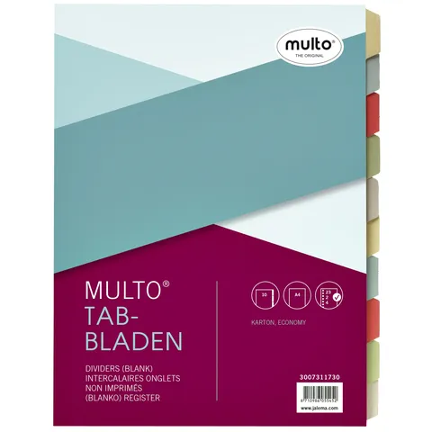 Multo Tabbladen Multo A4 23R 10-delig karton assorti