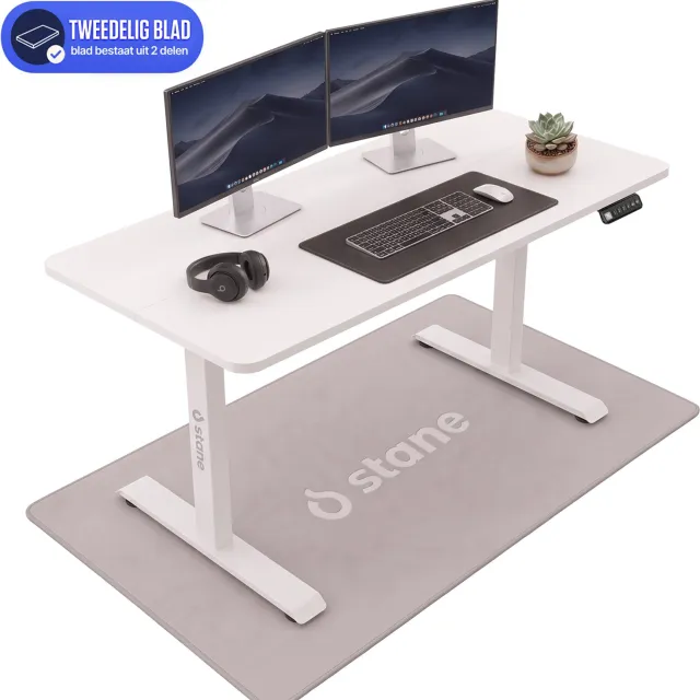 Stane Zit Sta Bureau Elektrisch Verstelbaar - 2-Delig Blad - Incl. Kabelgoot - 140 x 60 cm - Wit