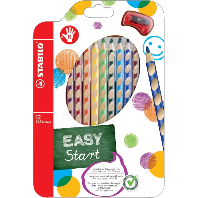 Stabilo Kleurpotloden STABILO 331 Easycolor rechtshandig puntenslijper ass 12x