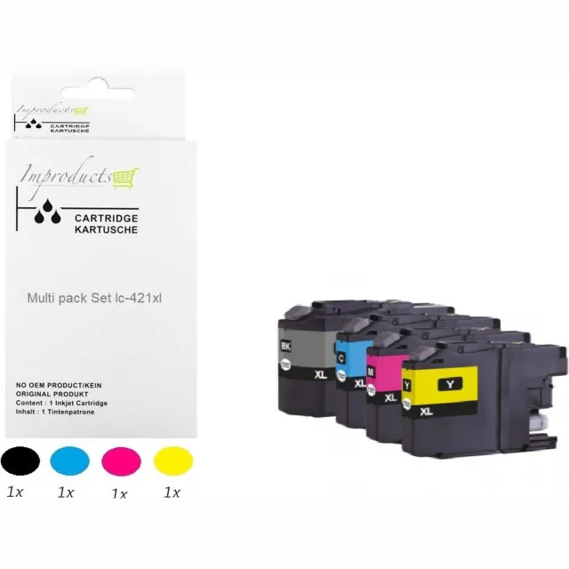 Improducts Inkt cartridges - Alternatief Brother LC-421XL LC 421 bk/c/m/y multipack inktcartridges o.a. DCP-J 1050DW 1140DW 1800DW MFC-J 1010DW Multicolor - Zwart, Cyaan, Magenta, Geel
