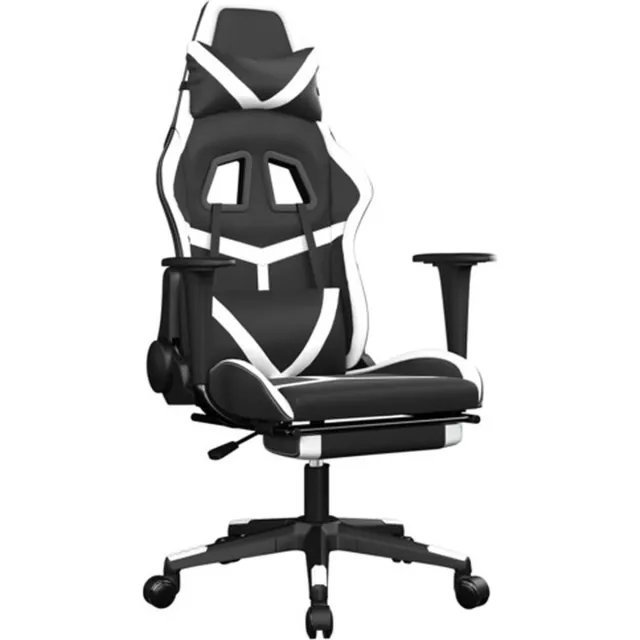 vidaXL Massage - gamestoel - met - voetensteun - kunstleer - zwart - en - wit zwart en wit