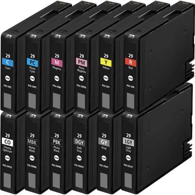 Inktkeuze PGI-29 Zwart + Alle Kleuren Set - Huismerk inktcartridge compatible met Canon PIXMA PRO 1 Rood, Chroom, Lichtgrijs, Zwart, Cyaan, Grijs, Magenta, Geel