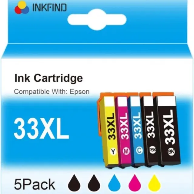 INKFIND 33XL Epson3351 3361 3362 3363 3364 inktcartridge voor Epson 3351 3361 3362 3363 3364 Epson33 Epson33XL Epson 33 Epson 33XL inkt multipack van 5 stuks voor Epson Expression Premium XP-530, XP-540, XP-630, XP-635, XP-640, XP-645, XP-830, XP-900 Photo Zwart x 1, Zwart x 1, Cyaan x 1, Magenta x 1, Geel x 1