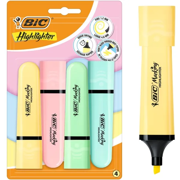 Bic Markeerstift Bic pastel assorti blister à 4 stuks