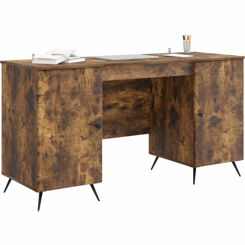 vidaXL Bureau Gerookt eiken 142,5 x 50 x 75 cm Bewerkt hout Bruin