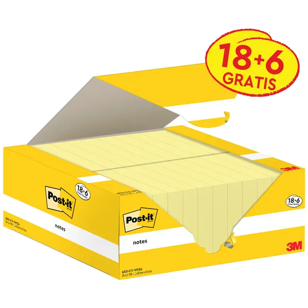 Post-It Memoblok 3M Post-it 653-CY 38x51mm geel voordeelpak