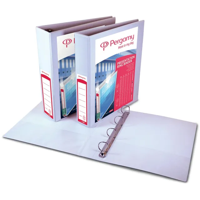 Pergamy personaliseerbare ringmap, ft A4, 2 pochettes, 3 insteektassen, 4 D-ringen van 60 mm, wit