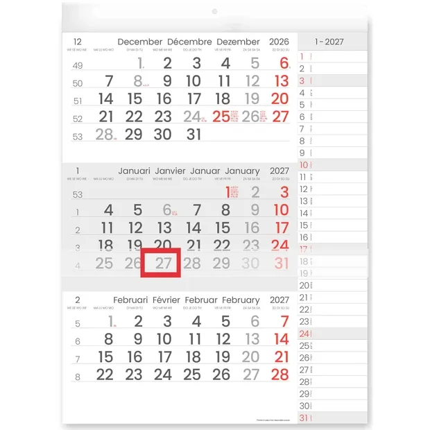 INNI 3-Maandkalender 2027 INNI Manager compact-formaat notes