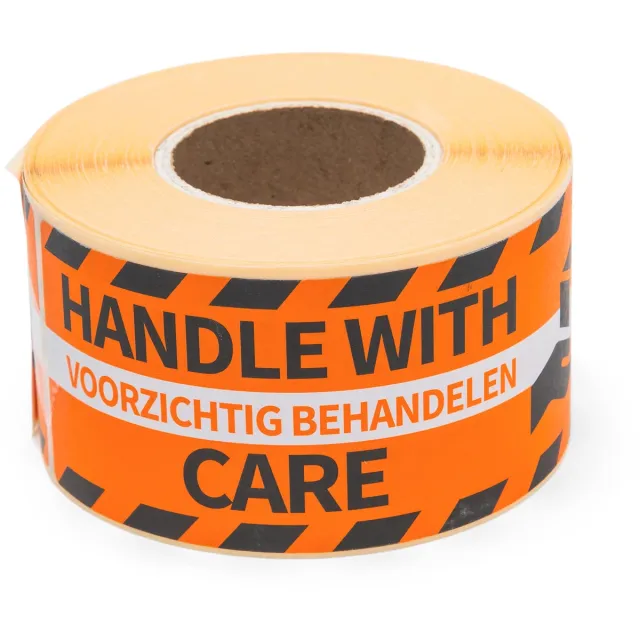 rillprint etiketten Voorzichtig behandelen, ft 46 x 125 mm, rol van 250 stuks oranje