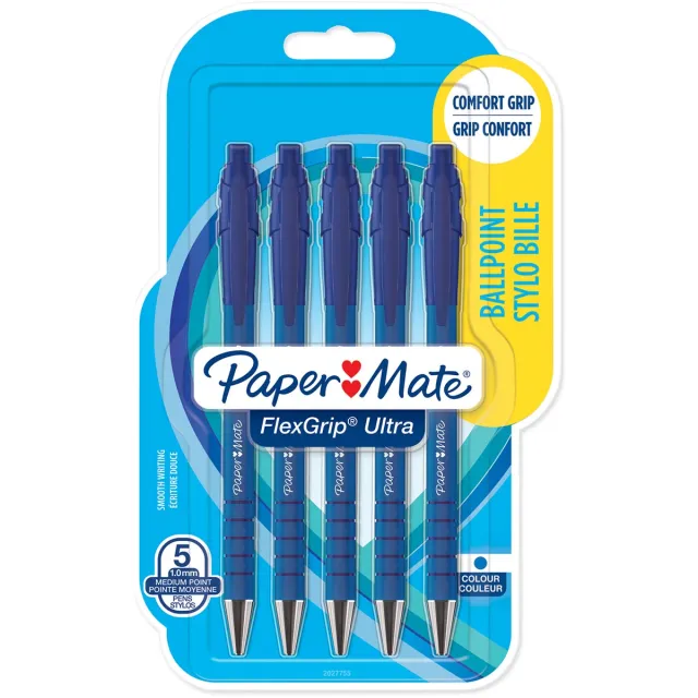 Paper Mate balpen Flexgrip Ultra RT medium, blister van 5 stuks, blauw
