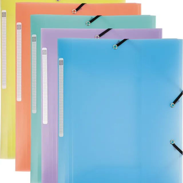 Exacompta Chromaline elastomap met 3 kleppen, met rugetiket, geassorteerde pastelkleuren blauw