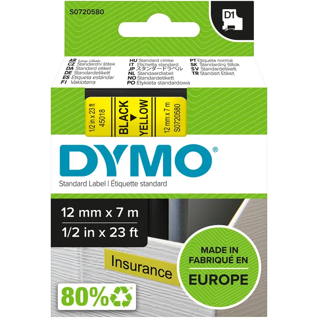 Dymo 45018 (S0720580) Tape Zwart op geel (12 mm), foto 2