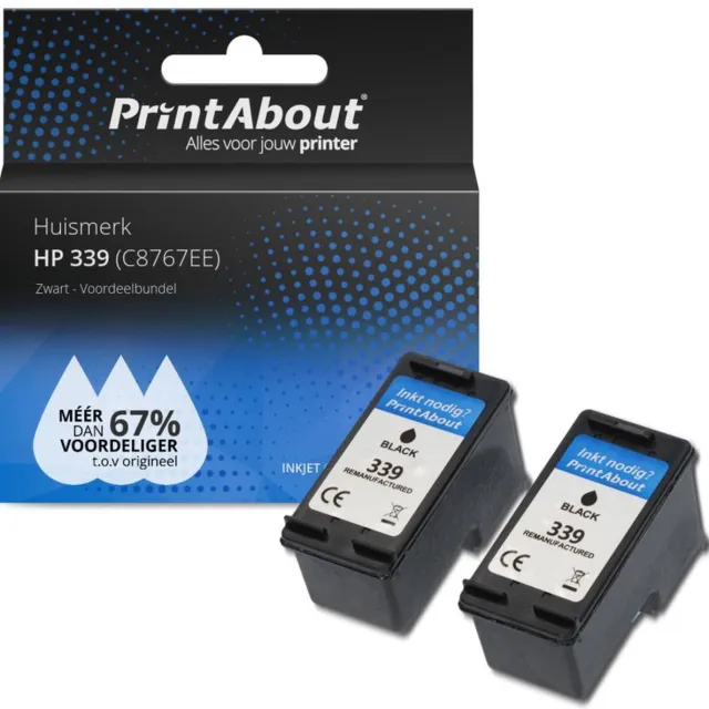 PrintAbout Inktcartridge / Alternatief voor de HP C8767EE (nr 339) / Zwart 2-pack