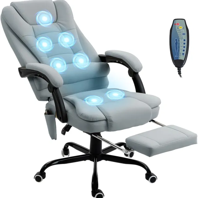 Vinsetto Massage Bureaustoel - Polyurethaan - 67x79x121cm - Grijs