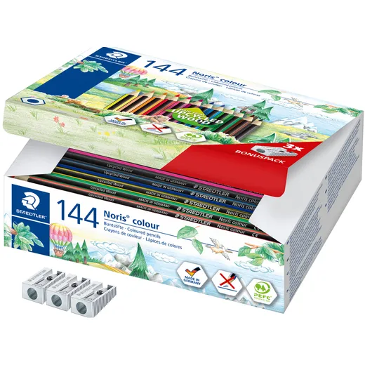 Staedtler Kleurpotloden Staedtler Noris 12kl-3 slijpers gratis classpack 144st