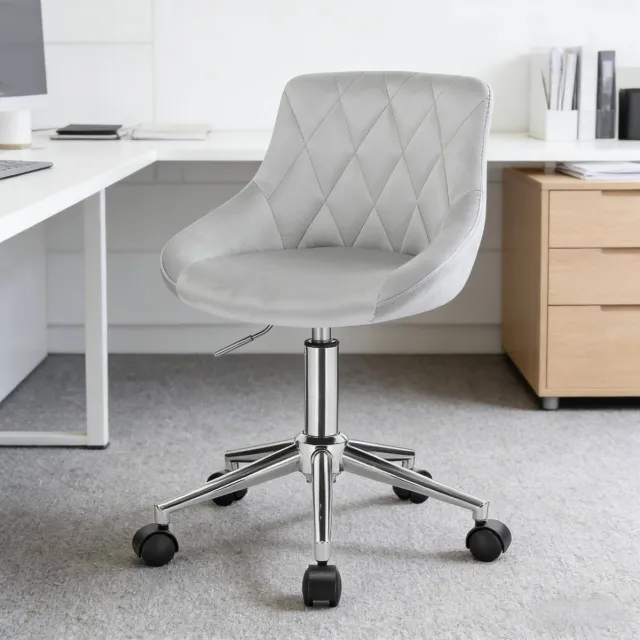 Wishdor Bureaustoel - Draaibaar en in hoogte verstelbaar - Zonder armleuningen - Velvet - Lichtgrijs - Met wielen - Home office - Metaal - 77 cm
