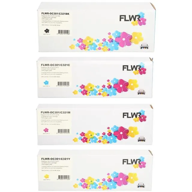 FLWR Toners / Oki C301 / C321 / zwart en kleur / Geschikt voor Oki Zwart & Kleur