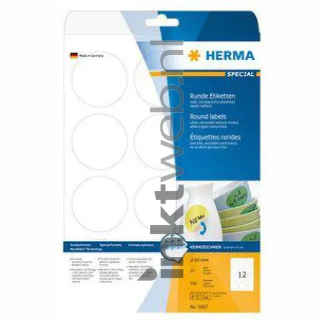 Herma 5067 Verwijderbare papieretiket rond 60mm wit wit (Origineel)