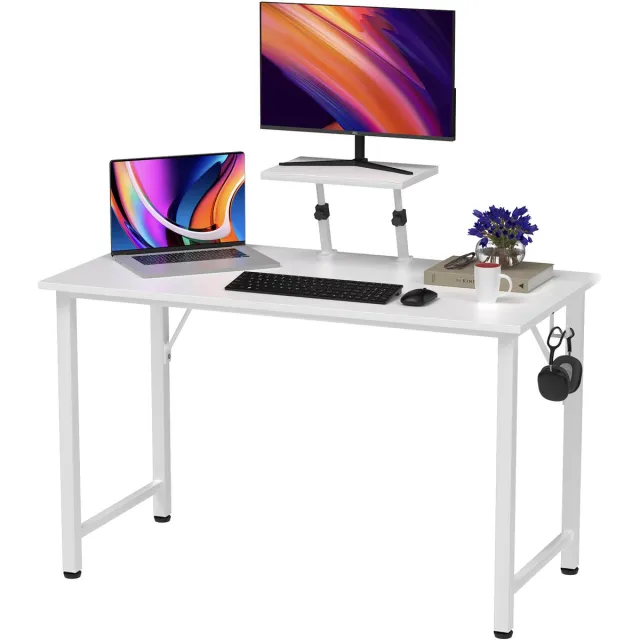 PIPIPOXER Bureau met in hoogte verstelbare monitorstandaard, computerbureau, pc-bureau, 100x50x75cm, wit