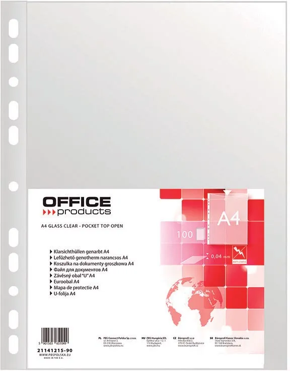 Office Products geperforeerde showtas, A4, 40 micron, gekorreld, pak van 100 stuks